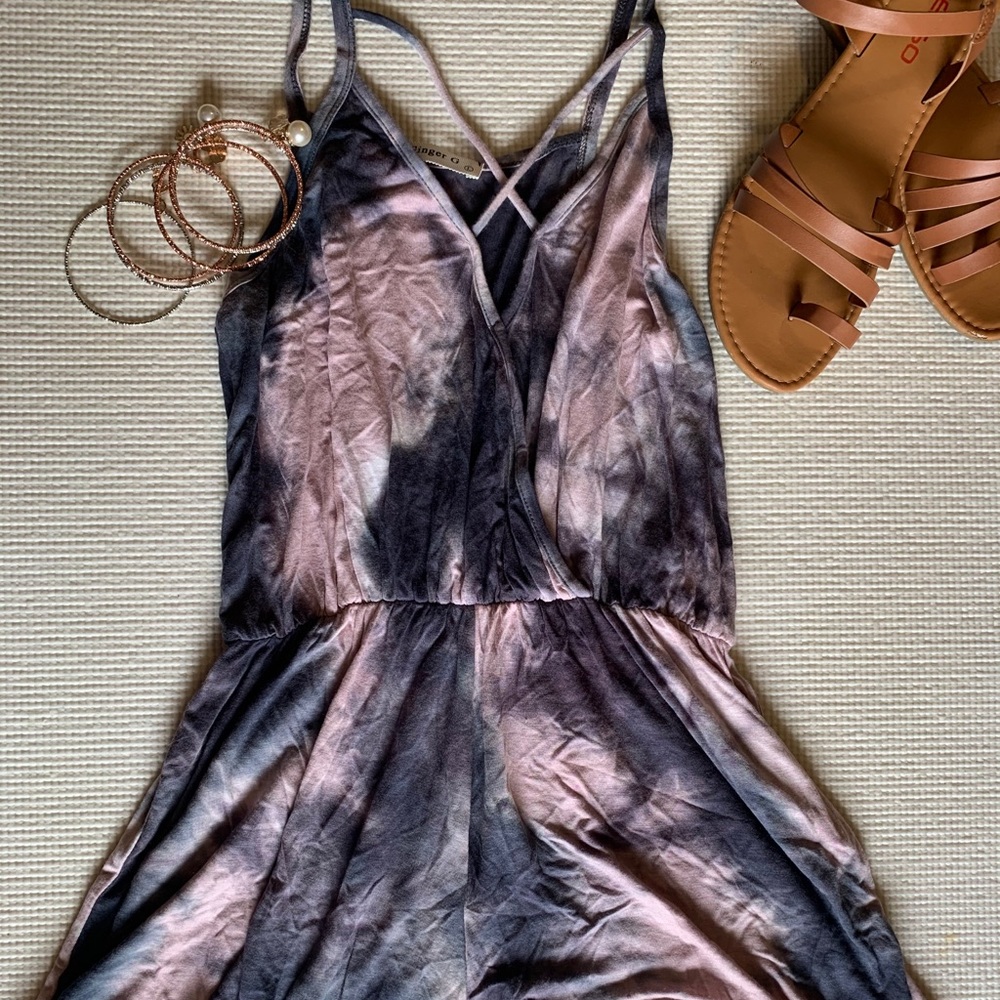 Tye dye pink and blue romper